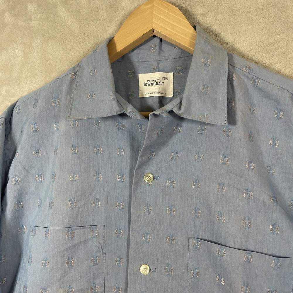 Vtg 50s Penneys Towncraft Loop Collar Shirt Fleck Rockabilly Long Sleeve Large